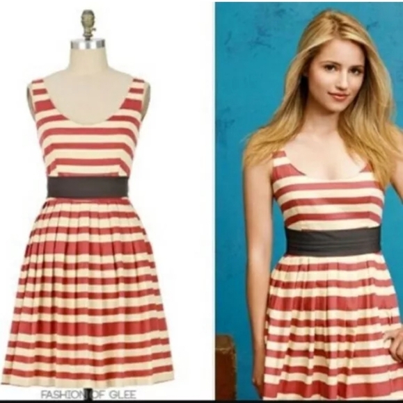 Anthro Corey Lynn Calter | Caranday Pink Cream Striped A-Line Dress Size 6 - Picture 2 of 5
